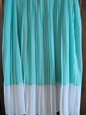 Hayden Aqua and White Pleated Midi Skirt